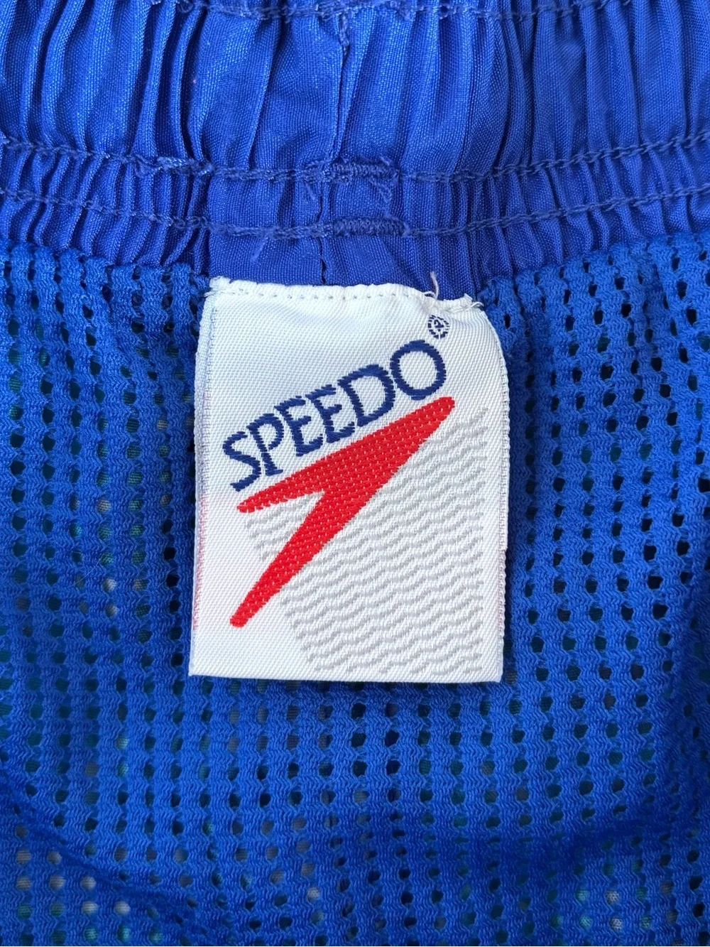 Vtg Speedo Swim Trunks Shorts Mens L Blue Psychedelic Bold Print Mesh Lined 80s